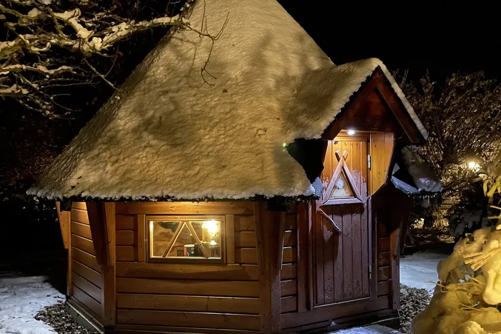 Cozy Kota hut accommodation at Ferienhof Harms farm holiday resort near Baltic Sea - Scandinavian style vacation rental